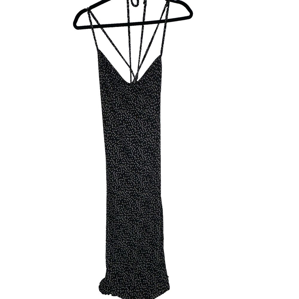 Kirious Los Angeles Women Black White Polka Dot Maxi Dress Spaghetti Straps Sz M